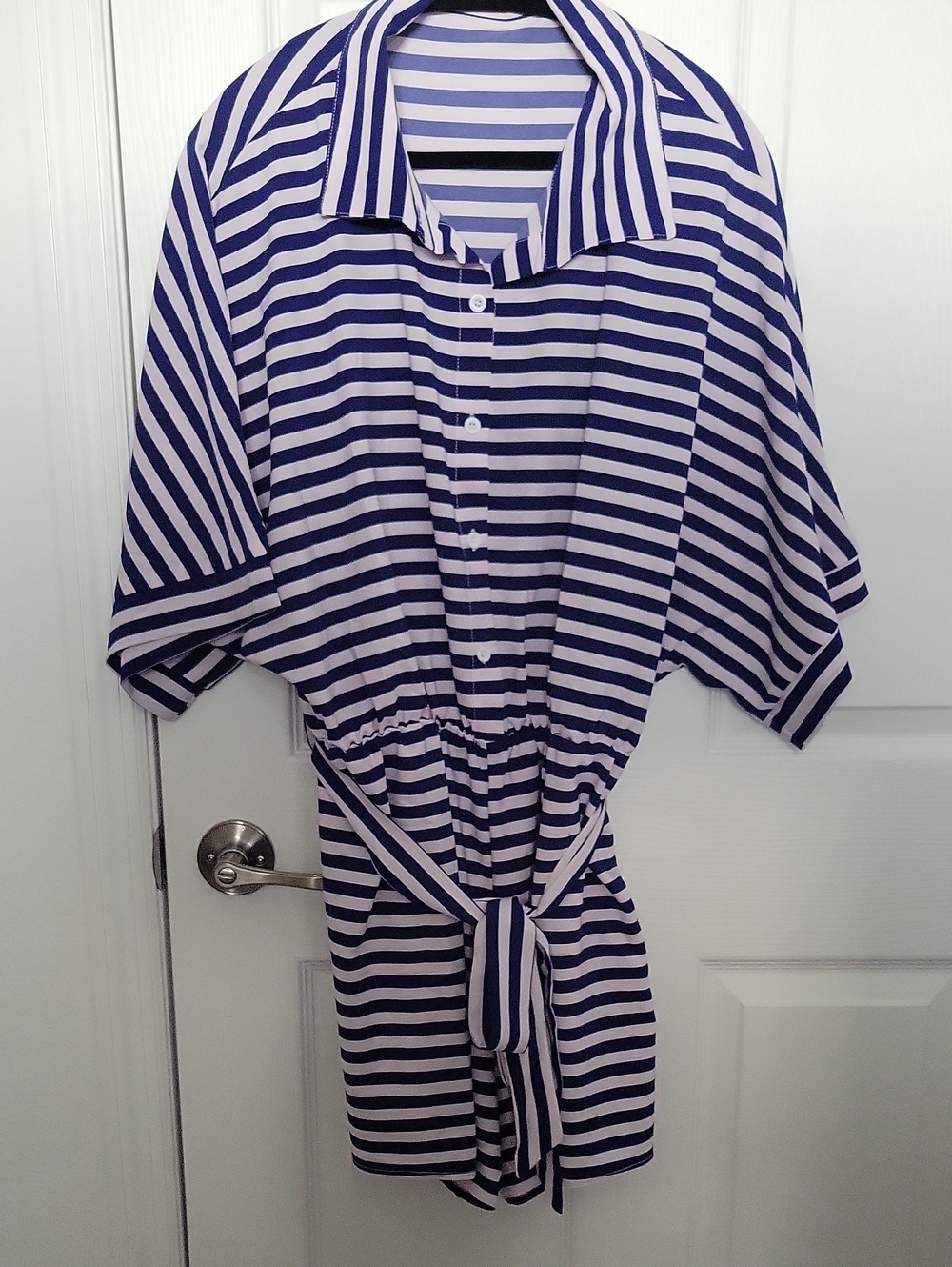 Striped Belted Romper Dress Nautical Coastal Shirt Dress XXL